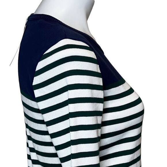 J. Crew Green/White/Navy Long Sleeve Striped Ribbed Top/Sweater - Medium - Picture 8 of 13